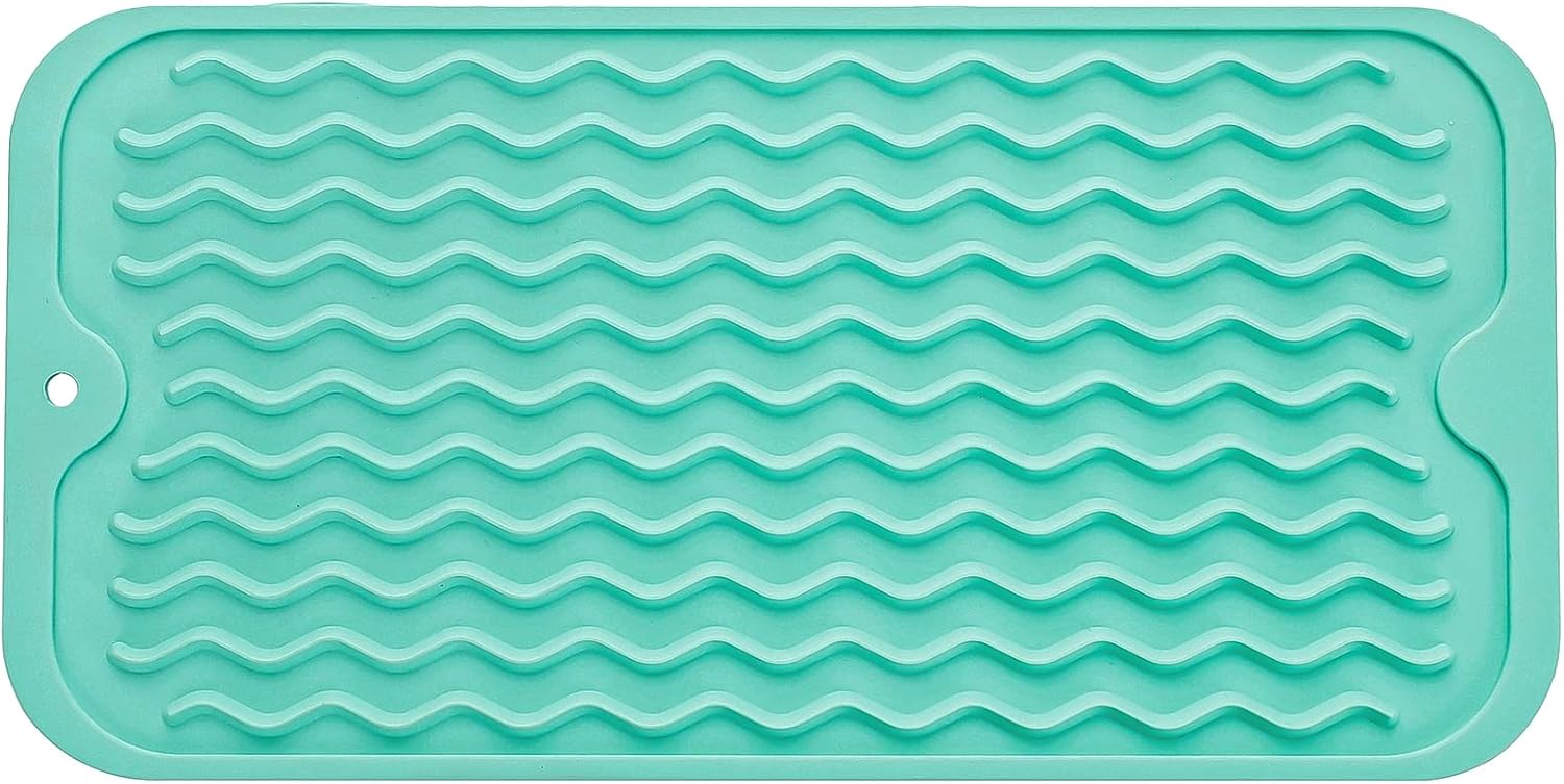 Silicone Dish Drying Mat for Multiple Usage,Easy clean,Eco-friendly,Heat-resistant Silicone Mat for Kitchen Counter or Sink,Refrigerator or Drawer Liner Mint S 12 inches x 6 inches