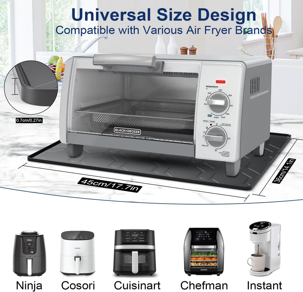 17.7"x14" Silicone Coffee Bar Mat, Non-Slip Hot Pad, Countertop Protector for Air Fryers, Microwaves, Coffee Makers, Compatible with Ninja, Cosori, Chefman, Toshiba