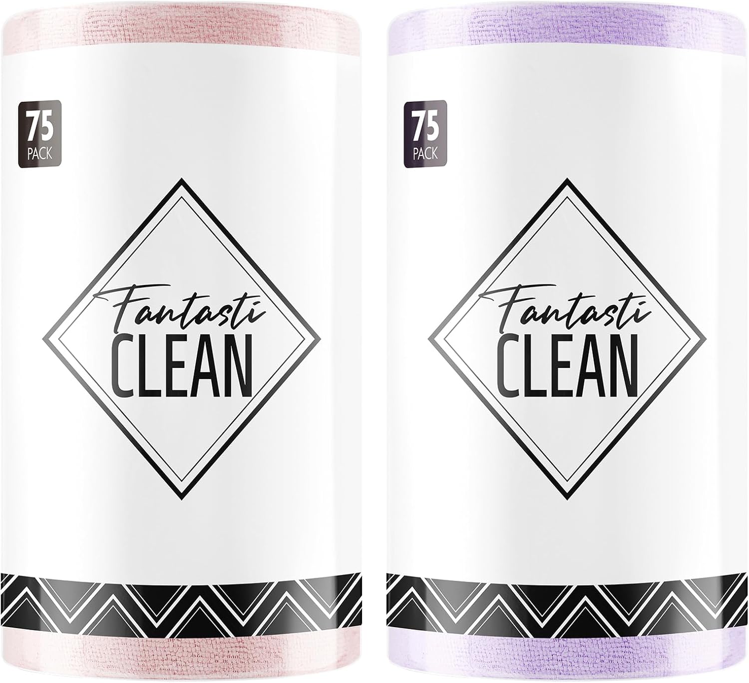 Fantasticlean Microfiber Cleaning Cloth Roll -150 Pack, Tear Away Microfiber Towels, 12" x 12", Reusable, Washable, Ultra Absorbent Dishcloth for Home Supplies, Car, Pet, Kitchen (Pink & Lavender)