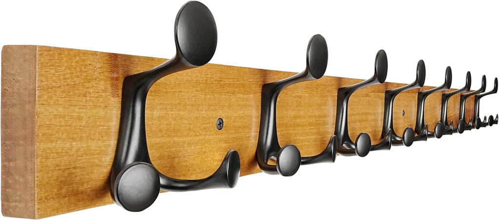 SKOLOO 43-Inch Light Brown Wood Coat Rack Wall Mount with 8 Triple Hooks - Ideal for Family Entrances, Classrooms, and Pet Supplies Storage - Perfect Coat Hooks for Wall