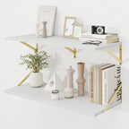 Dreamland White and Gold Shelves,36 inch Shelf, Large Floating Shelf 12 inch Deep Set of 2 for Bookshelf Living Room Bedroom Home Office Bathroom