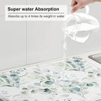 Sage Green Leaves Dish Drying Mat 18x24 inch for Kitchen Counter Watercolor Herbs Plant Kitchen Drying Mats Dishes Pad Absorbent Fast Dry Dish Draining Mats Large Kitchen Accessories