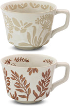 Ceramic Coffee Mug, 12 oz Novelty Unique Teacup with Large Handle, Stoneware Cup for Tea Mocha Latte Cappuccino Espresso (Set of 2, Butterfly and Ivy)