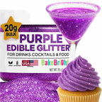 Bulk 20g Purple Edible Glitter for Drinks | Premium Edible Glitter for Cakes, Cocktails, Purple Cake Decorating Decorations Food Grade, Vegan, Kosher, Halal, Gluten Free - Made in USA