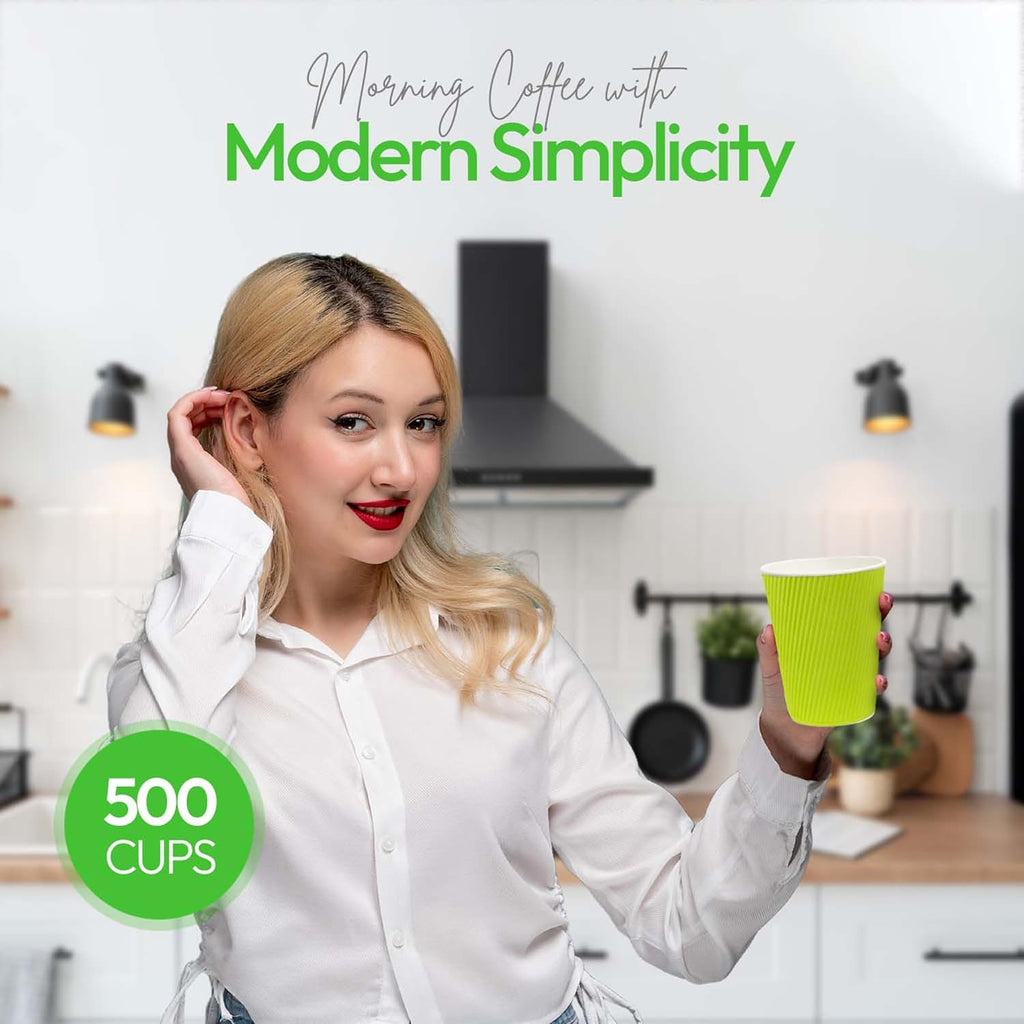 Restaurantware-12 Ounce Disposable Coffee Cups, 500 Ripple Wall Hot Cups For Coffee - Lids Sold Separately, Rolled Rim, Green Paper Insulated Coffee Cups, For Hot Coffee, Tea, And More