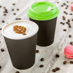 500-CT Disposable Black 12-OZ Hot Beverage Cups with Ripple Wall Design: No Need for Sleeves - Perfect for Cafes - Eco-Friendly Recyclable Paper - Insulated - Wholesale Takeout Coffee Cup