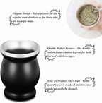 LA FEE Yerba Mate Natural Gourd/Tea Cup Set Brown (Original Traditional Mate Cup - 8 Ounces)，Includes Yerba Mate Straw & Cleaning Brush，Stainless Steel | Double-Walled | Easy to Clean (Black)