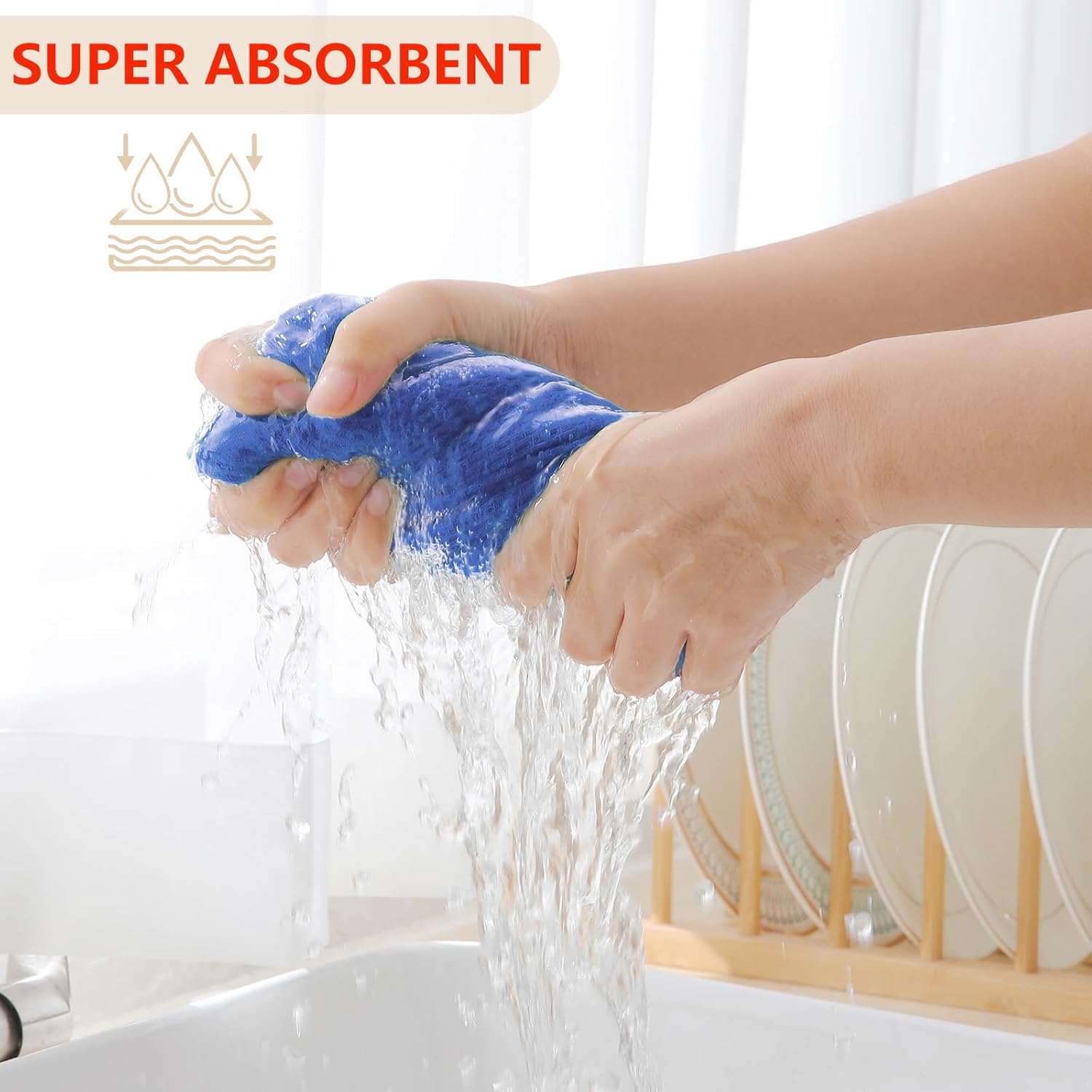 Homaxy 100% Cotton Waffle Weave Kitchen Dish Cloths, Ultra Soft Absorbent Quick Drying Dish Towels, 12 x 12 Inches, 8-Pack, Blueberry