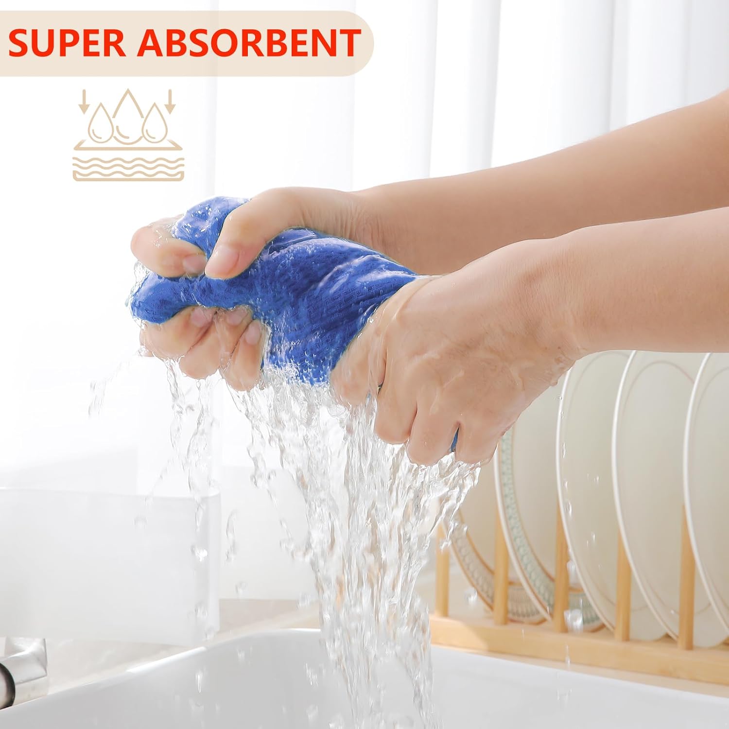 Homaxy 100% Cotton Waffle Weave Kitchen Dish Cloths, Ultra Soft Absorbent Quick Drying Dish Towels, 12 x 12 Inches, 6-Pack, Blueberry