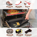 Oven Liners for Bottom of Oven Black (2-pack) Bundled with Rack Shield (2-pack) - Large Mat for Bottom of Stove (17"x 25") and 22" Red Range Guards for Racks - Reusable & Heat Resistant