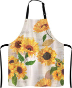 Watercolor Sunflowers Adjustable Bib Apron,Vintage Style Floral Print Cooking Kitchen Apron for Men Women