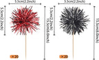 40 PCS Foil Firework Cupcake Toppers Sparkle Tinsel Cupcake Picks Fireworks Birthday Party Decorations Cocktail Fruit Toothpick for Birthday Wedding Graduation Party Decorations Supplies Black Red