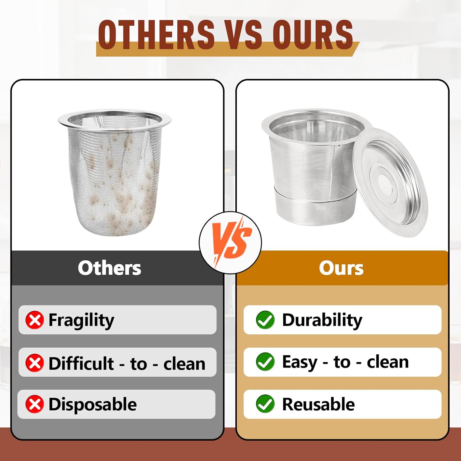 3 Pack Reusable Stainless Steel K Cup & Coffee Pods Filters for Ninja Coffee Maker, Compatible with Ninja CFP101, PB041 & PB051 Single Serve and Dual Brew Coffee Makers