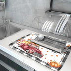 Hello Fall Pumpkin Dish Drying Mat for Kitchen Counter Decor 18x24 Inch Red Truck Harvest Absorbent Reversible Microfiber Dish Drying Pad Buffalo Check Plaid Dish Drainer Rack Mats for Coffee Bar