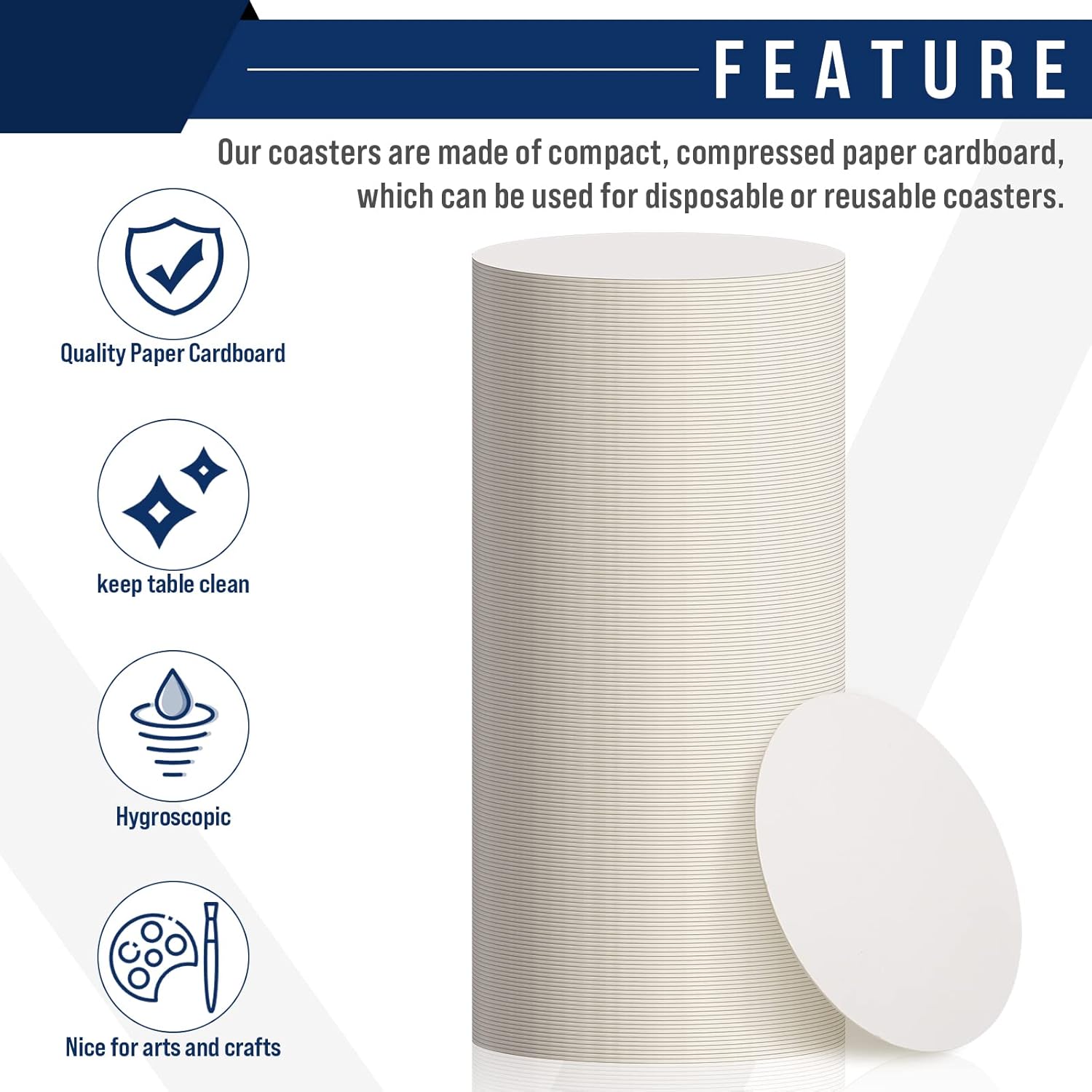 TaoBary 400 Pcs Disposable Paper Coasters Bulk 1MM, 4 Inch Round Cardboard Coasters Blank for Bar Drinks DIY Crafts Arts Wedding (White)