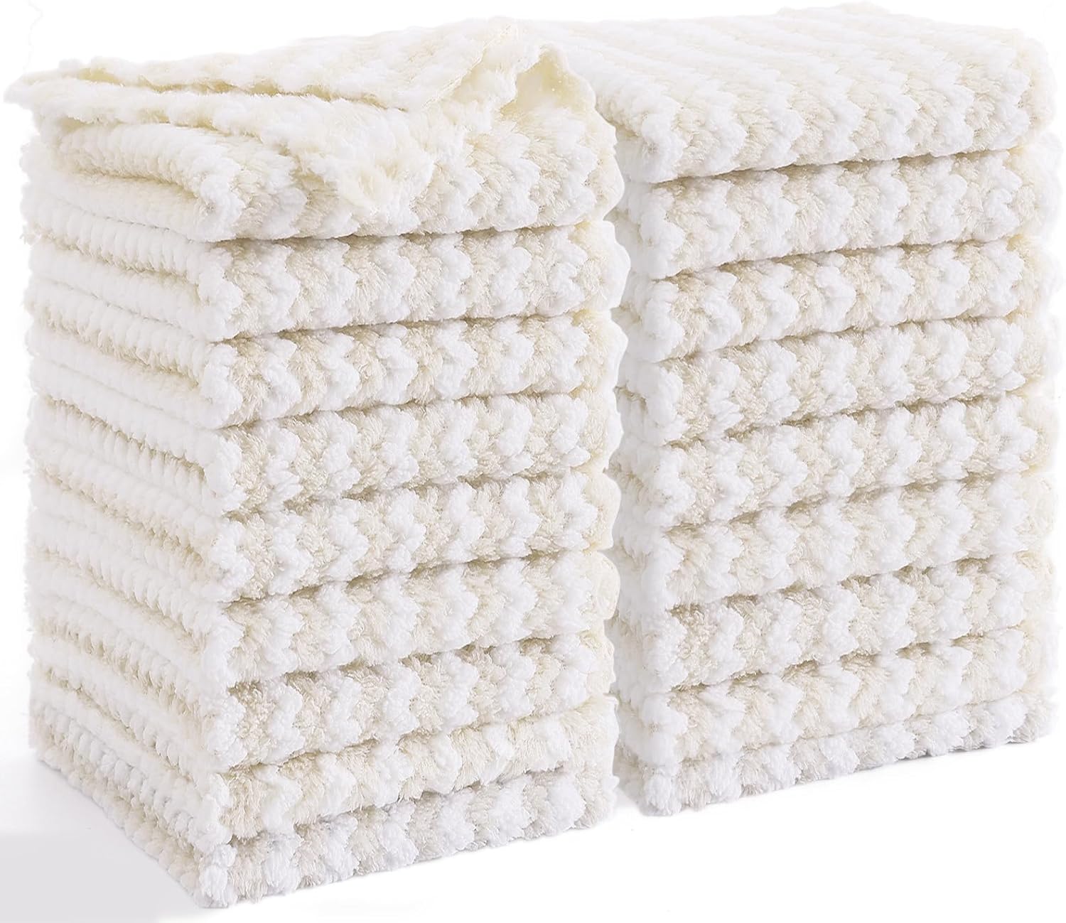 Homaxy 18 Pack Kitchen Dish Cloths, Ultra Soft and Absorbent Dish Towels, Reusable Fast Drying Microfiber Cleaning Cloth, Coral Velvet Wave Design Lint Free,10 x 10 inches, Beige