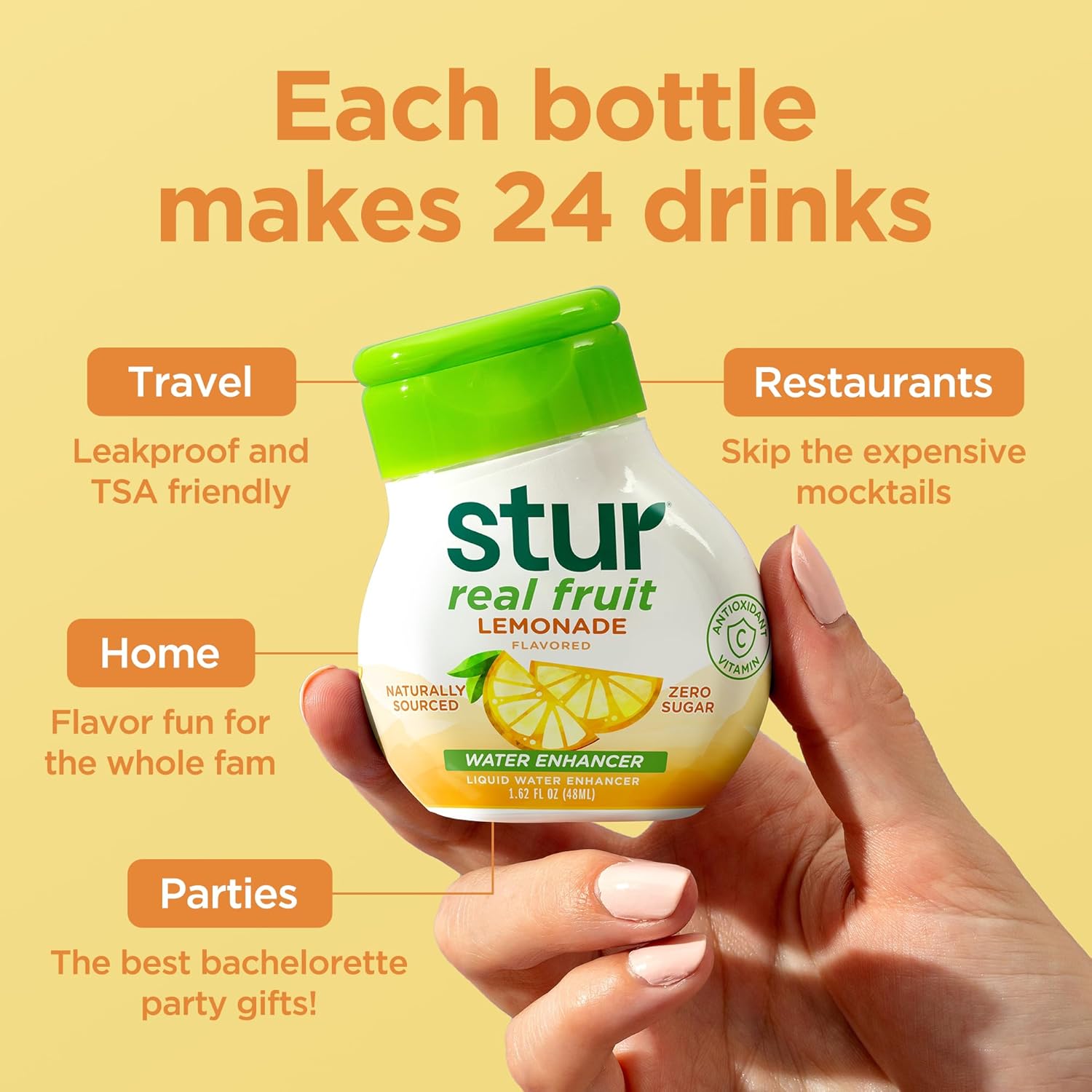 Stur Liquid Water Enhancer | Lemonade | Naturally Sweetened | High in Vitamin C & Antioxidants | Sugar Free | Zero Calories | Keto | Vegan | 5 Bottles, Makes 120 Drinks