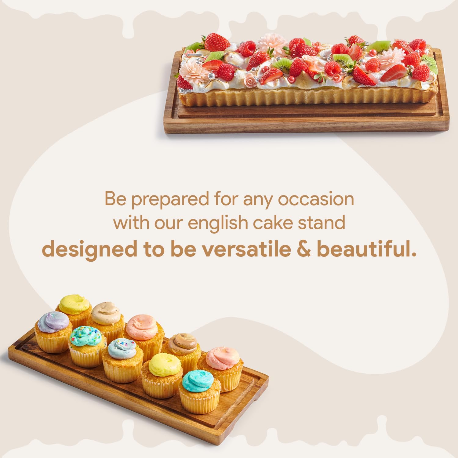 Cake Display with Lid – Acacia Wood Dessert Stand & Wooden Charcuterie Board with Lid for Loaf Cakes, Bread, Pastries, Cheese, Large Rectangle Wood Tray Platter & Acrylic Cover, 15 x 6.25”