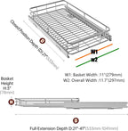 Sliding Cabinet Organizer Pull Out Shelves (11"W x 21"D), Heavy-Duty Slide Out Shelf, Steel Metal Cabinet Roll Out Shelves for Kitchen Bathroom, Chrome