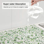 Green Leaves Dish Drying Mat, Highly Absorbent Microfiber Kitchen Counter Pad Reusable Washable, 18*24"