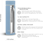 London Sip 16.9 oz Multi-Purpose Tea Infuser Mug – Fruit Infuser Water Bottle for Hot and Cold – Double Wall Stainless Steel Insulated, Blue Sunrise