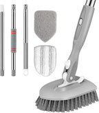 SetSail Floor Scrub Brush, 3-In-1 Tile Tub Floor Scrubber with 52-inch Adjustable Long Handle Shower Cleaner Brush and 3 Detachable Replacement Brush Heads for Cleaning Bathroom Kitchen Tub Tile, Grey