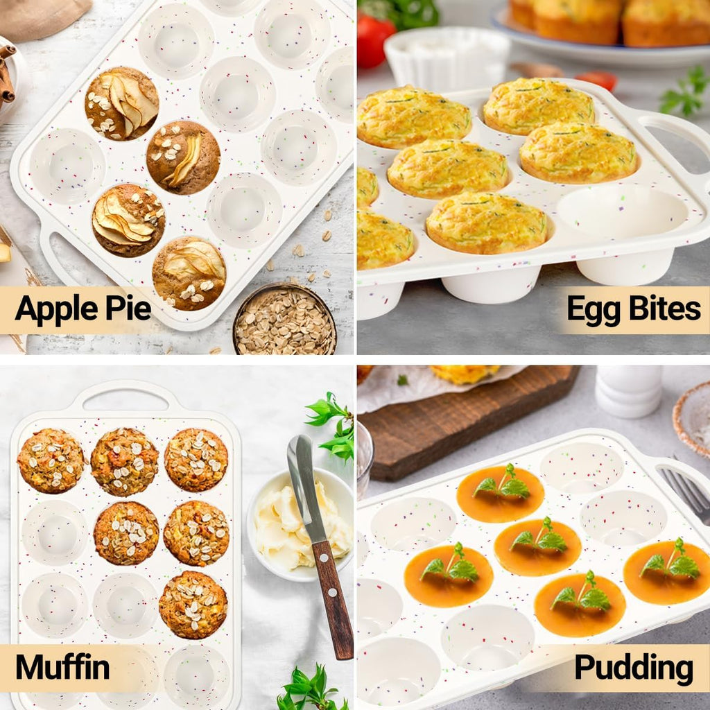 FUNBAKY Silicone Muffin Pans for Baking, Metal Reinforced Frame 12 Cups Regular Size Silicone Cupcake Pan Nonstick Muffin Tin for Baking Muffin, Cupcake, Frittatas,BPA Free, Dishwasher Safe