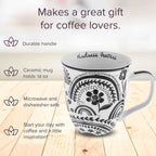 Karma Gifts 16 oz Black and White Boho Mug Rainbow - Cute Coffee and Tea Mug - Ceramic Coffee Mugs for Women and Men, 4.25" x 3.7"