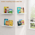 Forbena White Picture Ledge Shelf, Floating Shelves with Lip for Bedroom Books, Corner Nursery Book Shelves Wall Mounted for Small Spaces Office Baby Child Kids Room Art Decor (4-Pack, Real Wood)
