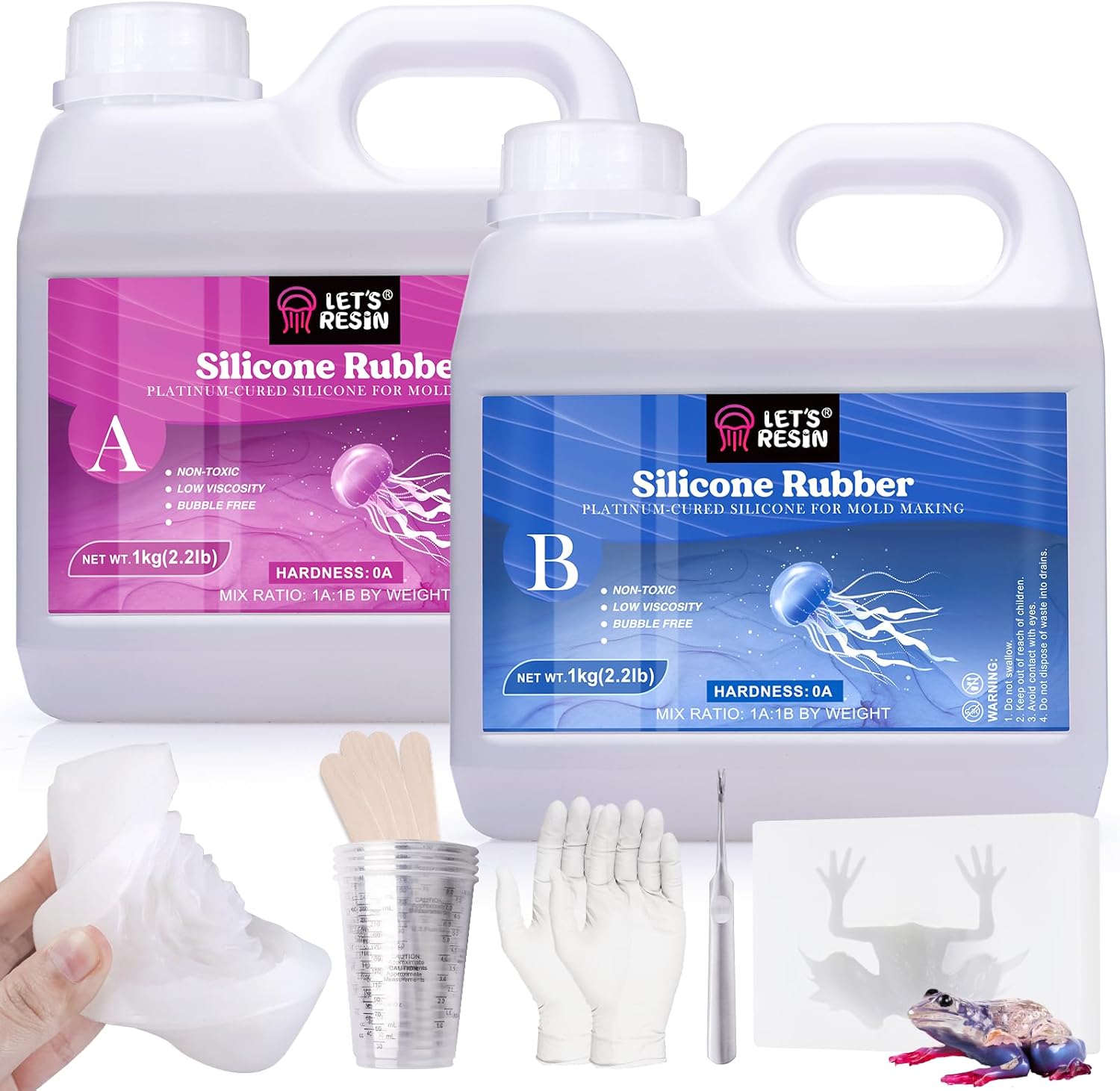 LET'S RESIN Silicone Mold Making Kit 0A, Extra Soft & Elastic Molding Silicone 70.5oz, Liquid Silicone for Mold Making Platinum Cure, Ideal for 3D Silicone Molds, Candle Molds, Soap Molds, Resin Molds