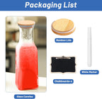 35 Oz Square Glass Carafe with Bamboo Lid, Beverage Dispensers,Mimosa Bar Supplies,Clear Glass Pitcher with Name Labels for Iced Tea,Coffee,Juice(Pack of 4)