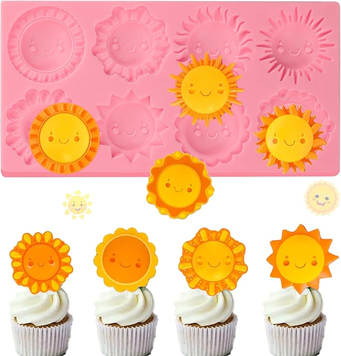 1 Pack Sun Fondant Mold for Cake Decoration, Completing 8 Different Shapes Of Smiling Candy Chocolate Silicone Molds At Once, Sugar Baking Tools, Clay Project Gypsum Resin Decor Supplies