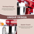 Household Stand Mixer with 6.5 Quart Bowl, Electric Food Mixer 10+p Speeds 660W, Kitchen Tilt-Head Bread Dough and Cake Mixers with Dough Hook, Whisk, Beater, Splash Guard and Egg Separator (Red)