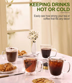 OJA Double Walled Glass Coffee Mugs Set of 4 12oz Hand Blown Clear Coffee Cup with Handle for Cappuccino, Tea Cups, Latte Espresso American Insulated, Heat Resistant Borosilicate Glass