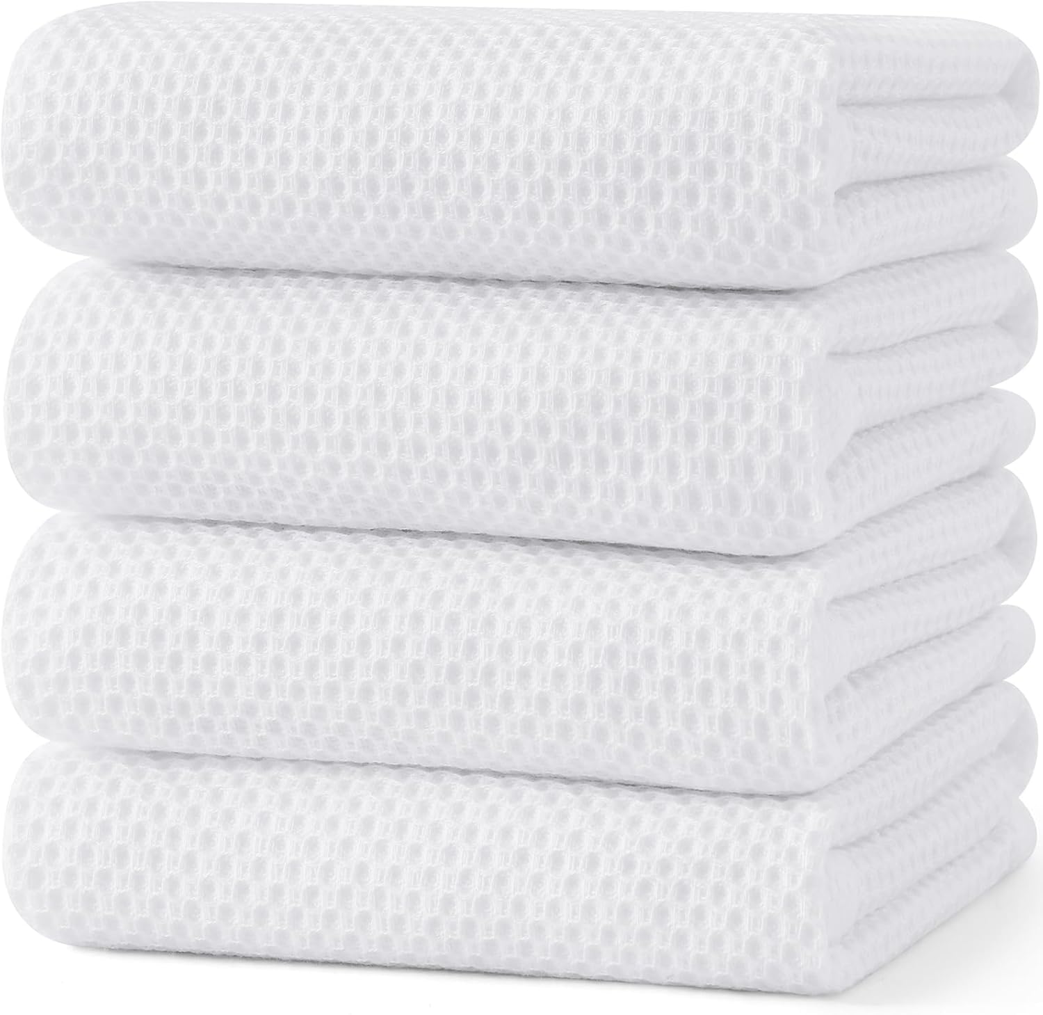 Kitinjoy 100% Cotton Waffle Weave Kitchen Towels, 4-Pack Super Soft and Absorbent Dish Towel for Drying Dishes, Kitchen Hand Towels, 20 in x 28 in, White