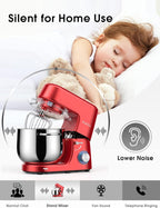 9.5 QT Double Handle KUCCU Stand Mixer, 6 Speed with Pulse Electric Kitchen Mixer, 660W Tilt-Head Food Mixer with Dishwasher-Safe Dough Hook, Flat Beater, Whisk, Splash Guard for home baking (Red)