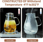 68OZ Glass Pitcher with Lid and Spout, Water Jug, 2000ML Carafe for Hot/Cold Water, Large Iced Tea Pitcher for Coffee, Juice and Homemade Beverage