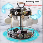Coffee Mug Holder, 2 Tier Coffee Cup Holder with Hooks, Rotatable Mug Rack Organizer with Cup Pods & Saucer Basket for Bar Kitchen Counter