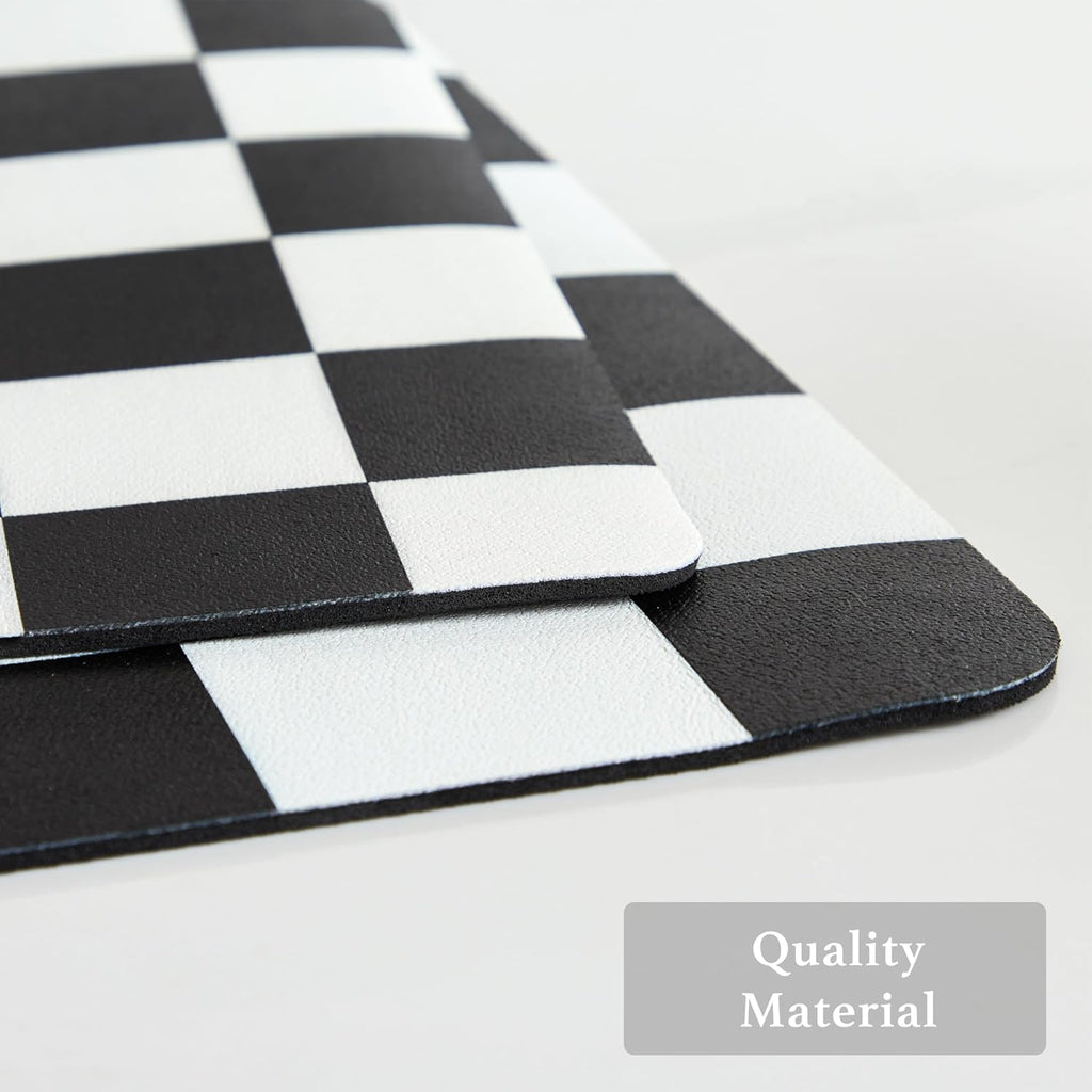 Checkered Dish Drying Mat for Kitchen Counter, Coffee Bar Station Accessories, Retro Cute Aesthetic Modern Absorbent Drainer Mat Kitchen Drying Mat Easy Clean, Black 12" x 19"
