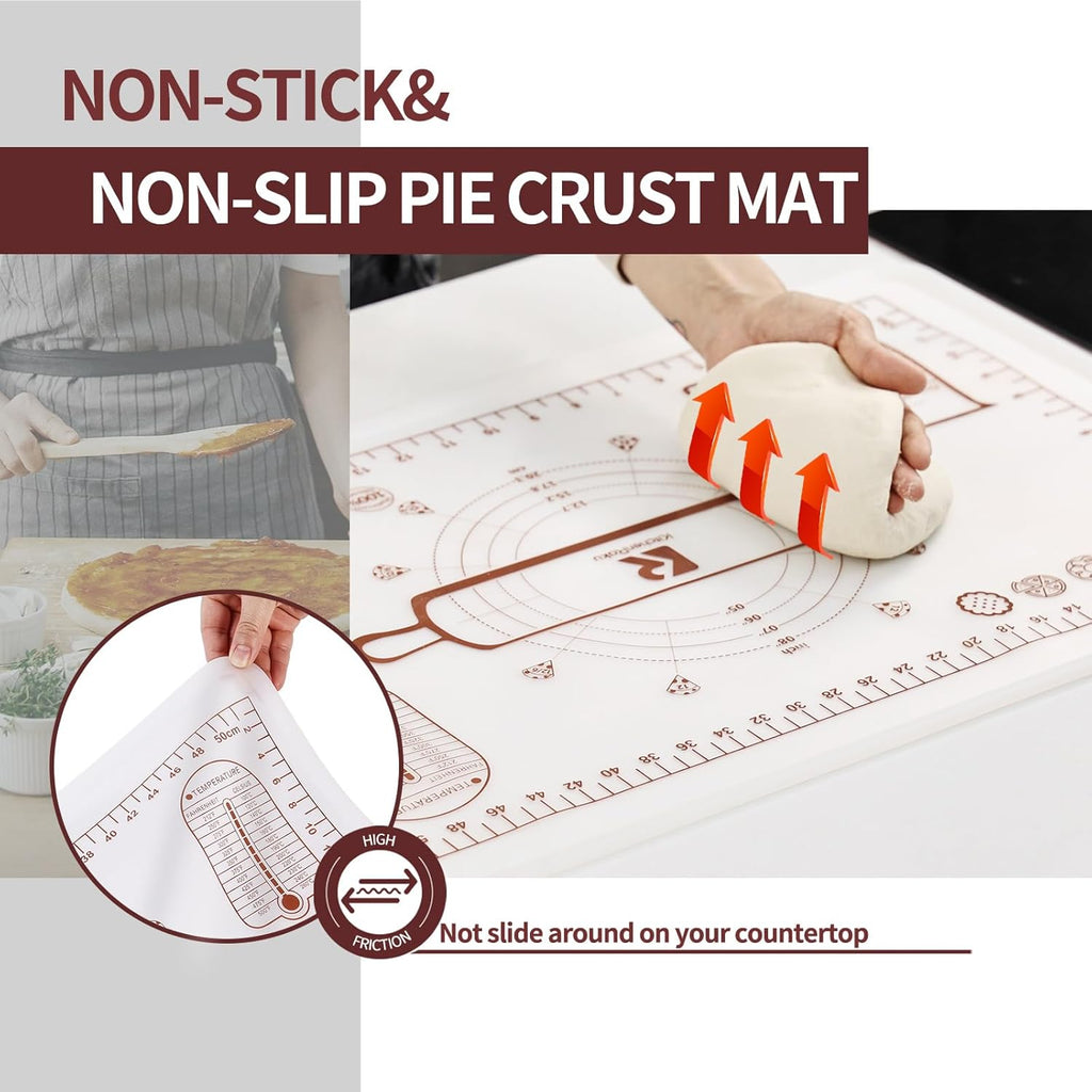 Silicone Baking Mat, Extra Thick Dough Rolling Pad with Measurements and Edge Heightening, Non-stick Food Grade Silicone Pastry Mat for Pastry, Bread, Cookies (Transparent, 16"L x 24"W)