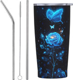 Rose Tumbler with Lid and Straw 20oz Coffee Tumblers Leakproof Stainless Steel Travel Mug Vacuum Insulated Cup for Iced and Hot