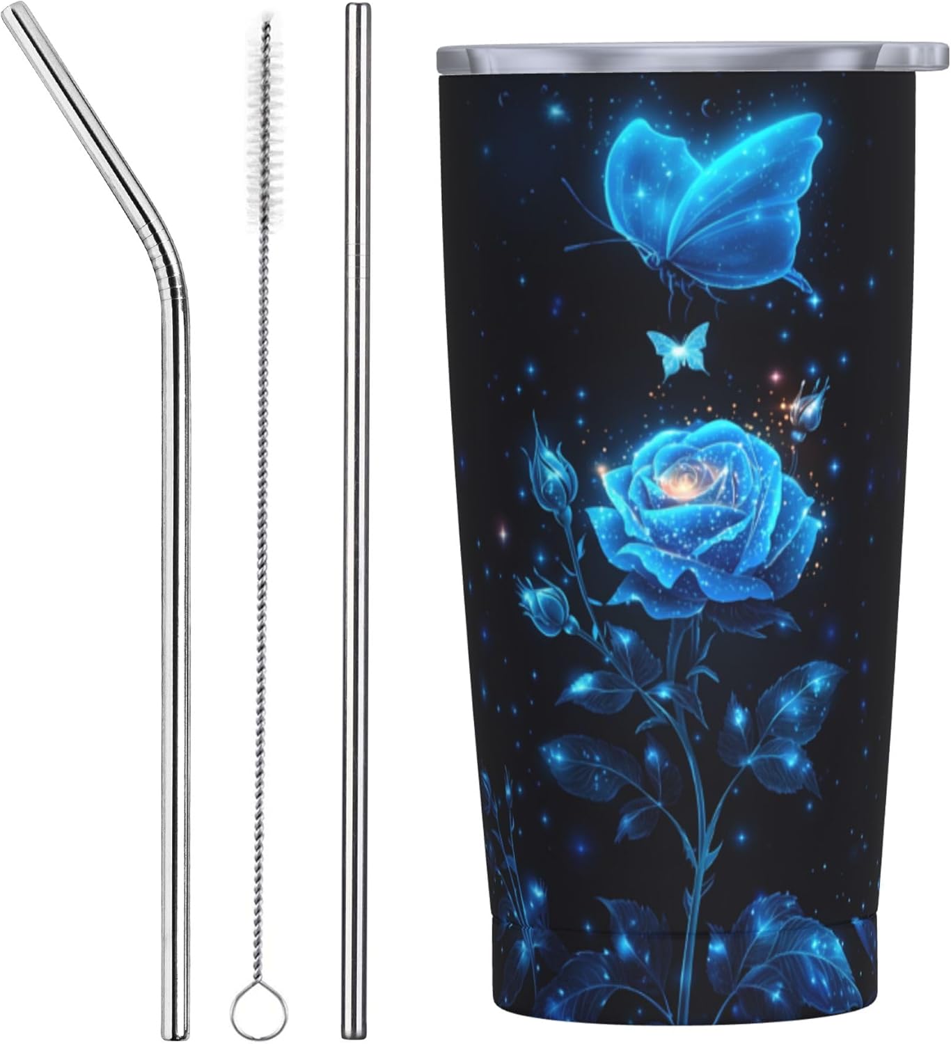 Rose Tumbler with Lid and Straw 20oz Coffee Tumblers Leakproof Stainless Steel Travel Mug Vacuum Insulated Cup for Iced and Hot