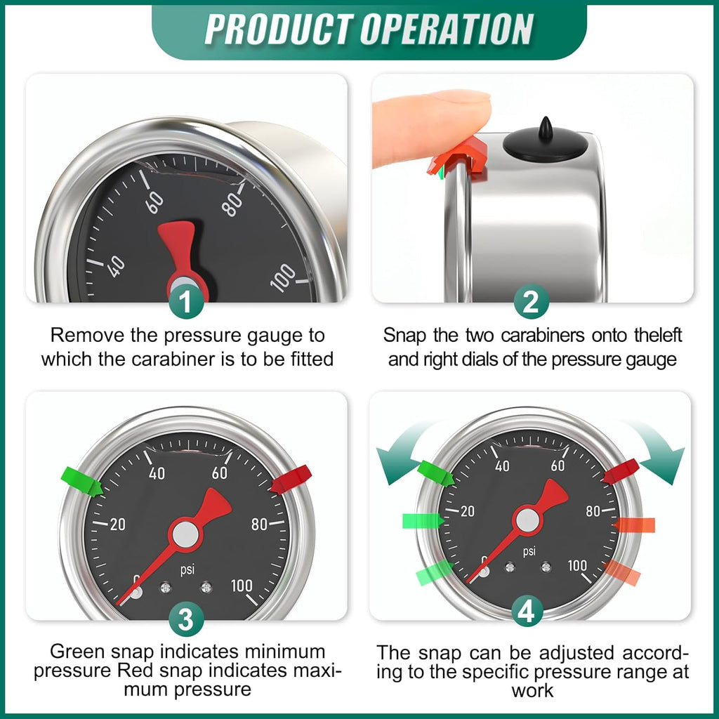 0-100PSI Stainless Steel Glycerin Filled Pressure Gauge 1.5" Black Dial Size, 1/8" NPT Back Mount, for Tube, Water Pump, Gas, Liquid, Pressure Test (with Range Mark Pointer)