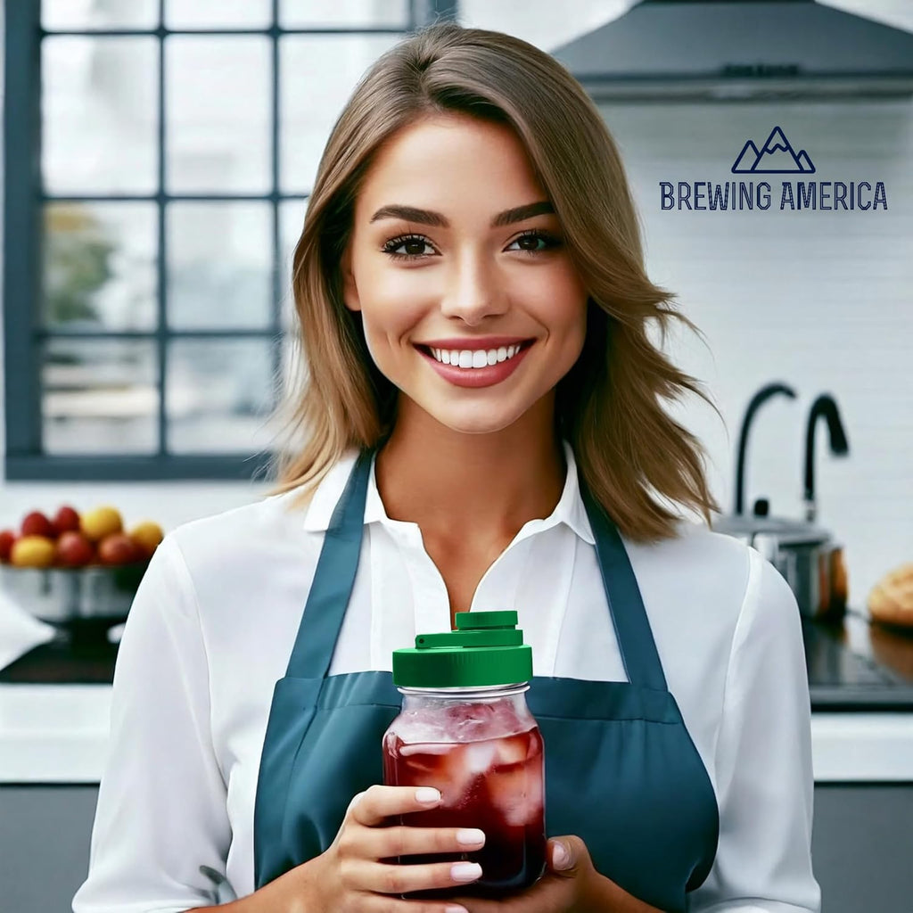 Brewing America Mason Jar Drinking Cup Pint and Half Drinking Lid and Azure 24oz Jar (1, Tractor Green)