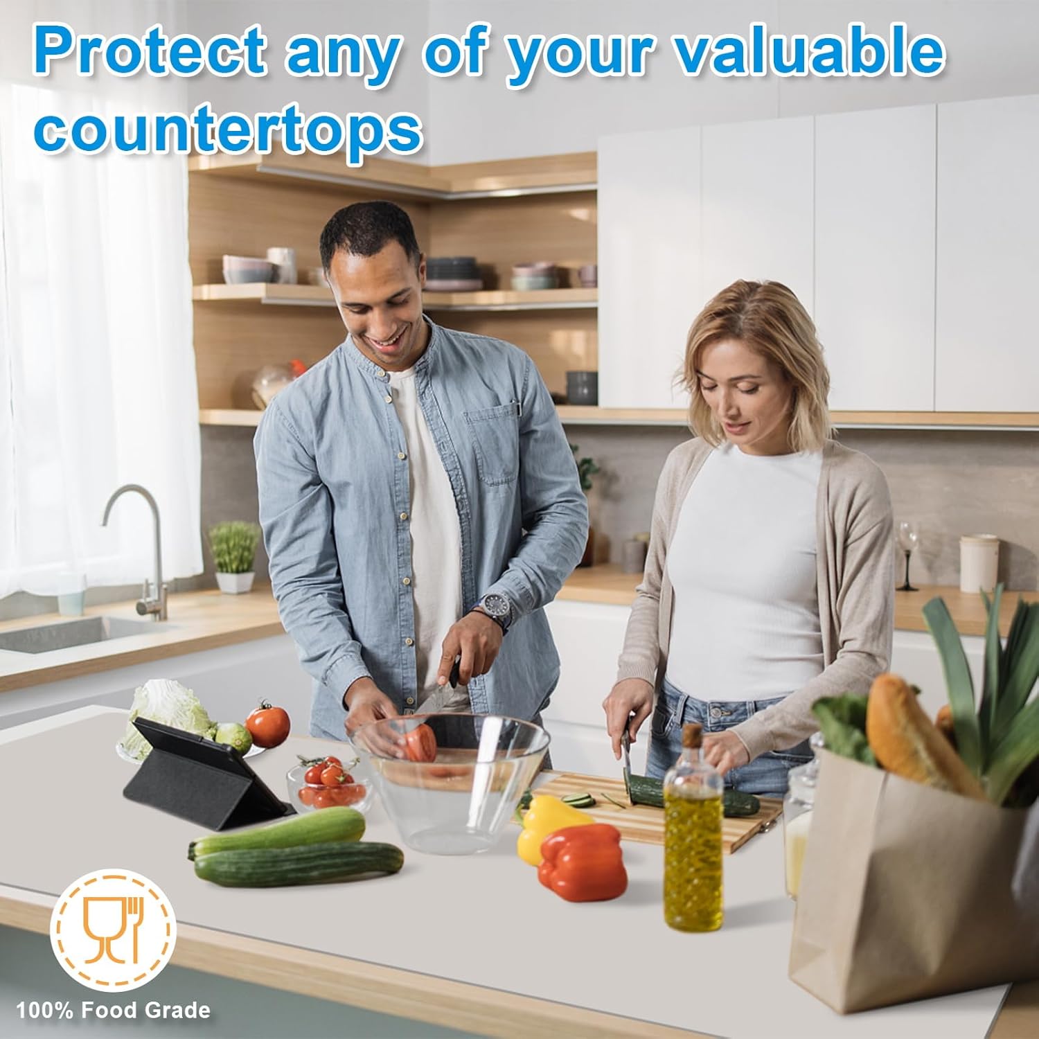 AECHY Silicone Mats for Kitchen Counter 47"x23.6"x0.08”, Largest Heat Resistant Mat Shipped Rolled Up Kitchen Island Silicone Countertop Protector Mat Nonslip Extra Large Counter Mat, Light Gray