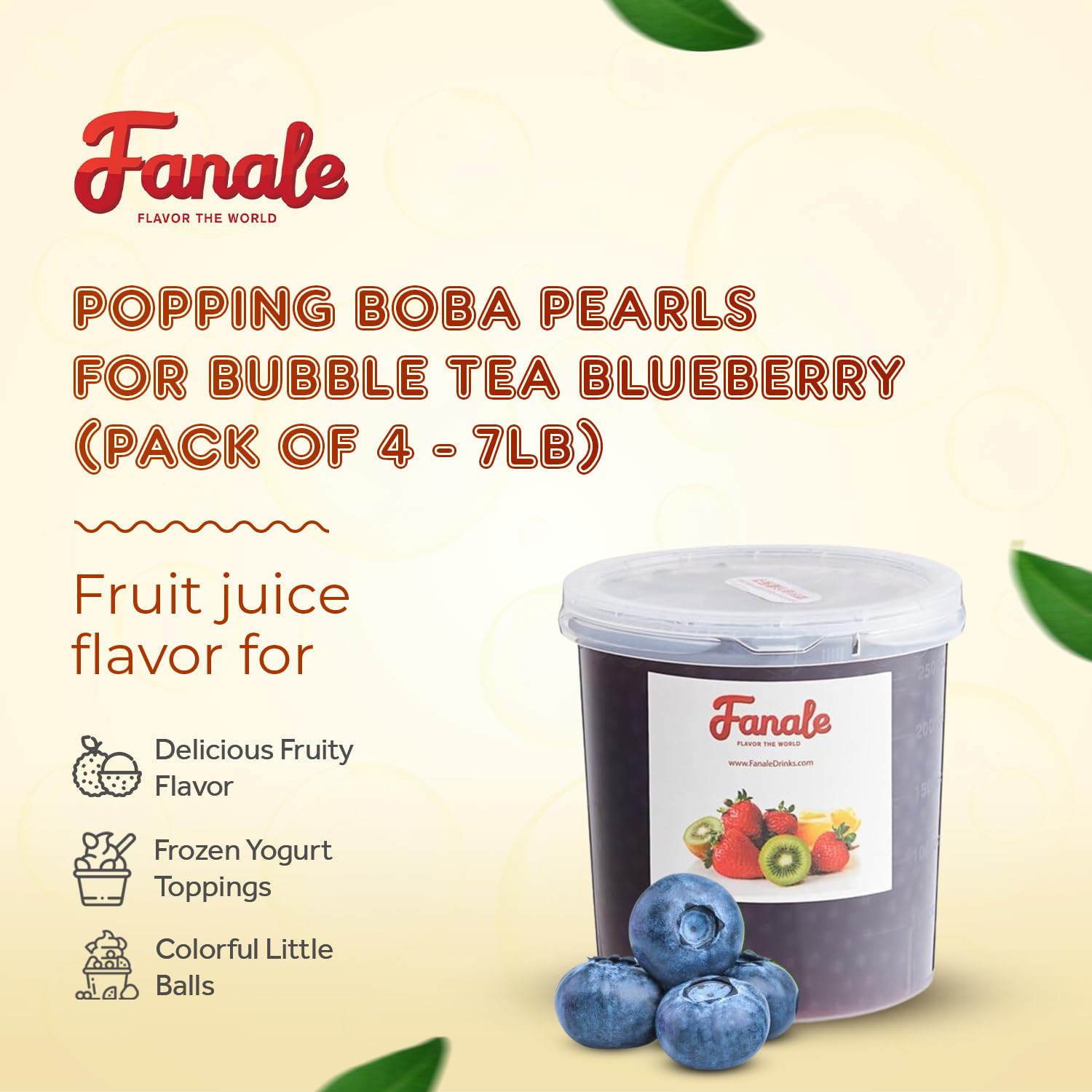 Fanale Blueberry Popping Boba Pearls, Vegan, Non GMO, Gluten Free, Fat Free, Perfect for Bubble Tea, Smoothies, Ice Cream, Desserts, and Beverages.