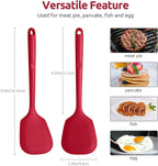 600ºF Heat Resistant Silicone Turner: U-Taste 13.6in Solid Kitchen Spatula Flipper, Food Grade Flexible & Thin Rubber Seamless Cooking Utensil for Flipping Egg, Pancake in Nonstick Cookware (Red)