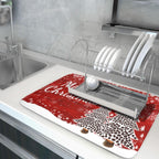 Merry Christmas Tree Red Dish Drying Mat for Kitchen Counter,Winter Snowflake Pine Drying Mat 18 x 24 Inch with Absorbent Reversible Microfiber Dish Drying Pad for Coffee Bar