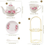 20-Pieces Tea Set For Adult with Golden Metal Rack,Porcelain Tea Sets For Women,Tea Gift Sets for Home&Party(016)