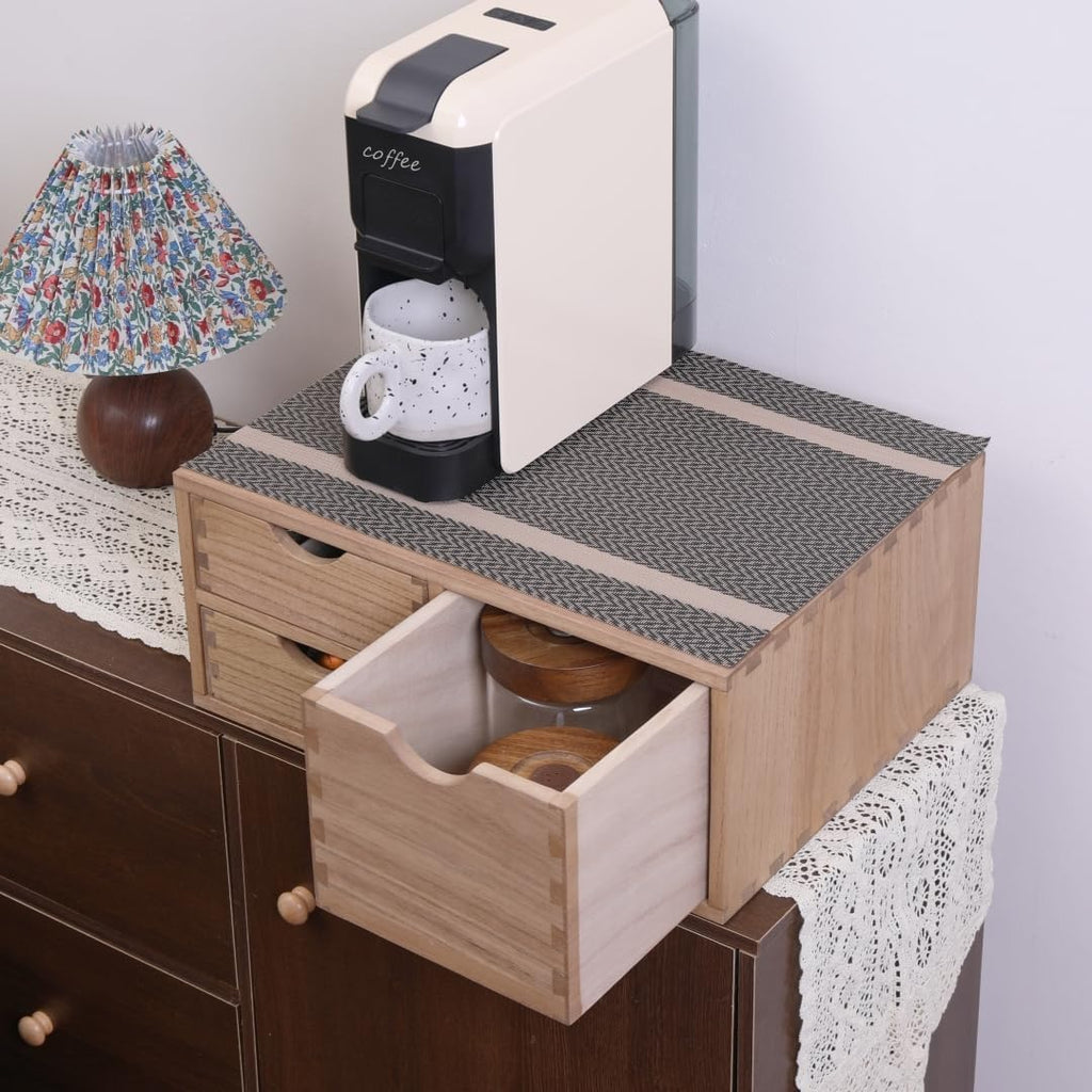 Capsules Coffee Storage Drawer for Pod K-cup Holder - Counter Organizer for Kitchen Utensil Storage - Wood Desktop Coffee Brewer Accessories Stand CF2D3C-LT
